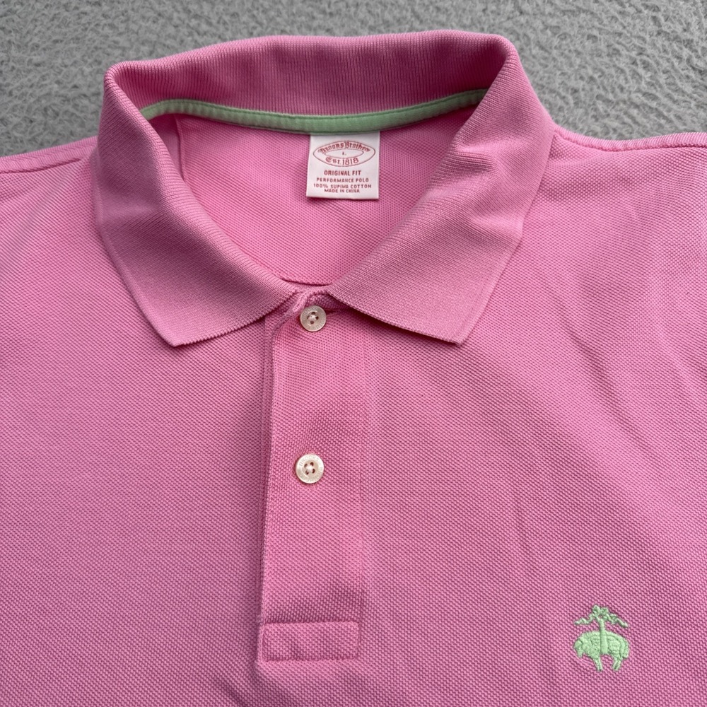 Brooks Brothers Performance Polo Golf Shirt Mens Large S/S Supima Cotton Pink